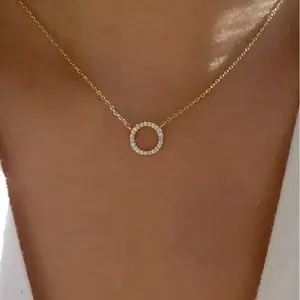 2024 Trend Elegant Jewelry Crystal Circle Pendant Necklace Golden Color Unique Women Fashion Necklace Wholesale