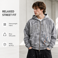 Maßgefertigter Tie-Dye Schwergewichts-Zip-Hoodie mit Strass-Buchstaben & Farbspritzer, Boxy Relaxed Street Herren-Hoodie OEM ODM Hersteller