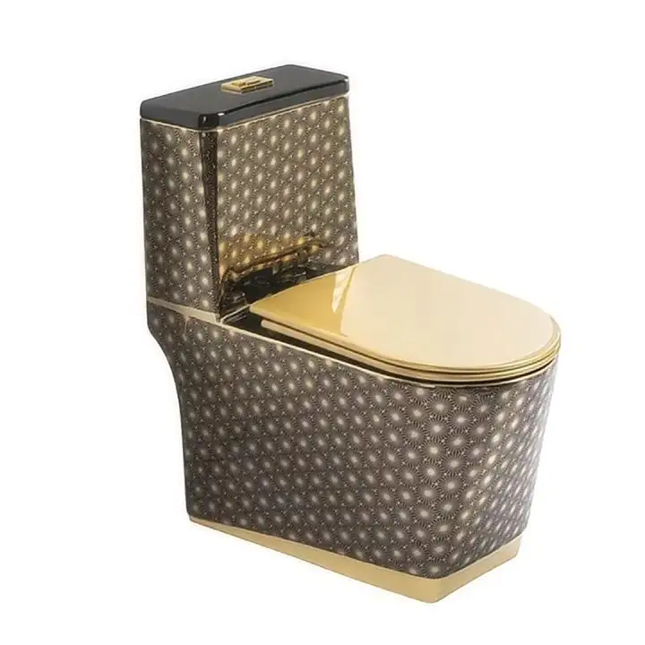New design colored toilet bowl sanitary ware suite one piece luxury gold toilet set bathroom golden wc toilet set