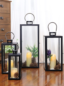 Grande portacandele quadrato in metallo con candelabri di cristallo a prova di vento a LED per matrimonio modello di vaso di natale con lanterna in ferro - Product Image 2