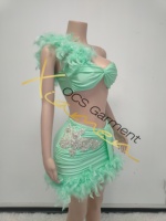Ocstrade Pronto per la Spedizione - Contattaci Prima dell'Ordine Set di Alta Qualità con Top e Gonna in Piume di Struzzo e Strass per Cocktail Party e Serate in Discoteca