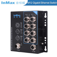 Commutateur InMax M12 48V PoE 8 ports 10/100/1000 Mbps, prise aviation M12, commutateur réseau Ethernet industriel, commutateur PoE M12