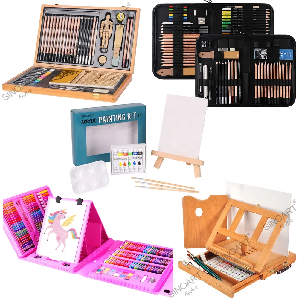 Sinoart hot Art Set Custom ized 6 Stile Kid Art Set Holzkiste Skizze Malerei Set für Kunst bedarf