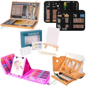 Sinoart-Conjunto de arte personalizado para niños, 6 estilos, caja de madera, boceto, pintura, suministros de arte