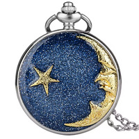 Montres de poche à quartz en alliage de zinc avec breloque demi-lune en résine, chaîne perlée, vente en gros, nouveau best-seller, OEM/ODM