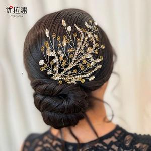 Bandeau de <span class=keywords><strong>coiffure</strong></span> de <span class=keywords><strong>mariée</strong></span> LY-HP0075 avec perles de cristal et strass faites à la main, accessoire pour cheveux pour robes de soirée et de bal - Product Image 1