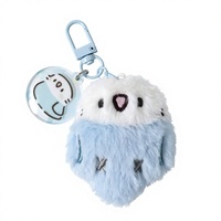 Porte-clés artisanal en tissu bleu clair, perroquet en peluche mignon et moelleux, breloque de sac avec pendentif en acrylique pour la décoration de sac à dos