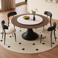Table à manger ronde en bois massif de style rétro du milieu du siècle, 4 chaises, plateau tournant, pieds en acier carbone, hôtel, villa, assemblée