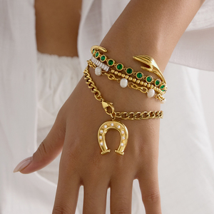 J&amp;D Western Cowboy Horseshoe Jewelry <strong>Set</strong> 18K <strong>Gold</strong> Stainless Steel Fashion Square Crystal U Shape Horseshoe Necklace Bracelet - Product Image 2