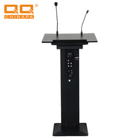 QQCHINA PA T-100 100W Podium de conférence avec deux microphones à col de cygne et amplificateur intégré pour système de sonorisation
