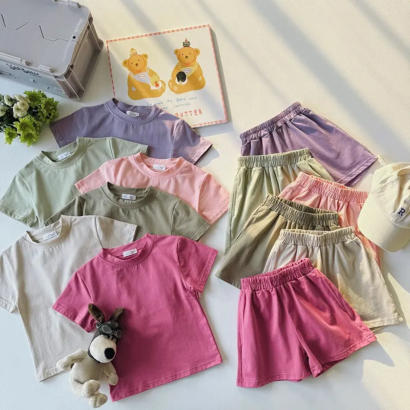 ファッションキッズ子供服サマーカジュアルコットンツーピースショーツセット女の赤ちゃん男の子服セット