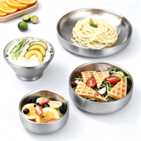 Ensemble de vaisselle ronde de qualité alimentaire, bols et assiettes plates isolés à double couche et épaissis, pour la rentrée scolaire