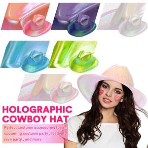 Sparkly Light Holographic Space Cowgirl Hat Fun Metallic Neon Cowboy Hats lampeggiante Party Disco Cap - Product Image 4