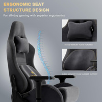 Chaise de jeu noire Chaise de bureau ergonomique en tissu de qualité supérieure Chaise pivotante de jeu 2D respirante avec repose-pieds réglable