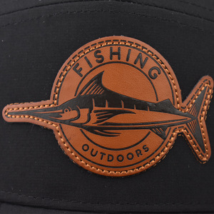 Gorro de camionero Snapback de algodón clásico de 7 paneles con parche de cuero personalizado Fish <span class=keywords><strong>Path</strong></span> Gorras de béisbol de malla ajustable para hombre - Product Image 5