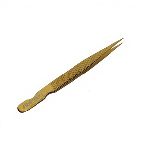 Pince à épiler lisse pour extensions de cils, outils professionnels, en titane, doré, 12cm, avec poignée en diamant - Product Image 1