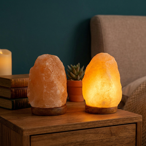 Lámparas de Sal del Himalaya Talladas, Cristal Natural Puro, Material de Decoración Duradero, Lámpara de Sal con Base de Madera - Product Image 1