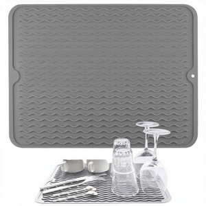Quick Dry Non-Slip Heat-Resistant Reusable <b>Silicone</b> Rectangle Kitchen Bowl Dish Drying Pads Classic American Style Counter <b>Mat</b> - Product Image 2