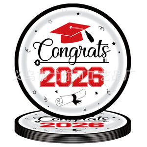 2026 <b>Red</b> Graduation Party Supplies Set <b>Paper</b> Plates Cups Napkins Tablecloth Disposable Cutlery Graduation Decoration Kit - Product Image 2
