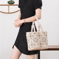 Sac shopper surdimensionné Broderie botanique Fibre superfine Cuir PU