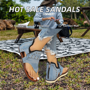 <span class=keywords><strong>Sandales</strong></span> plates en toile denim à bout ouvert pour femmes, vente d'été, antidérapantes, à lacets, tendance, pour l'extérieur - Product Image 2