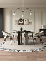 Eleganter Runder Marmor-Esstisch mit Kohlenstoffstahl-Beinen & Drehbarem Lazy Susan für Hotel, Villa, Zuhause & Restaurant