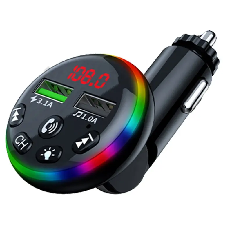 Transmissor automotivo f13 bt 5.0 fm, transmissor com carregador usb duplo, mãos livres, chamadas, 7 cores, retroiluminado, sem fio, mp3 player, adaptador para carro