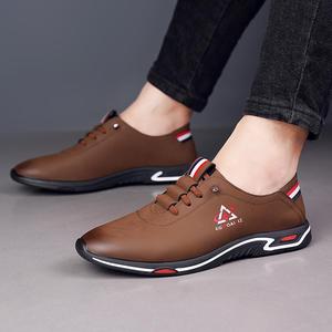 Egaoaitz Chaussures en cuir décontractées pour hommes, bout rond, à lacets, semelle en caoutchouc antidérapante, chaussures bateau à la mode pour l'automne - Product Image 3