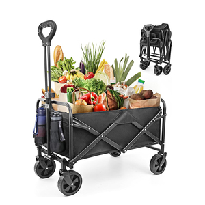 AITOPGO-Carro de playa plegable para uso al aire libre, carro de <span class=keywords><strong>4</strong></span> ruedas para uso general, carro de playa plegable portátil, color negro - Product Image 1