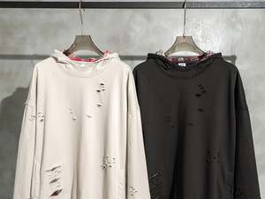 Yingling <b>Men's</b> Cotton Fleece Distressed <b>Hoodie</b> Custom Logo Oversized Hoodies Plaid Heavyweight Vintage <b>Hoodie</b> for <b>Men</b> - Product Image 5