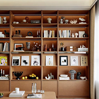 Bureau de travail en bois minimaliste et élégant, gain de place, bibliothèque, étagères ouvertes, éclairage intégré, espace de travail moderne, chambre à coucher, salon