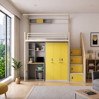 Lit superposé moderne en métal avec armoire intégrée et escalier, gain de place pour dortoirs scolaires, hôtels, hôpitaux, studios et chambres d'appartement