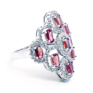 Anillo de plata con diseño geométrico de piedra roja, joyería con ojos - Product Image 3