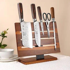 Juego de cuchillos de cocina con mango de madera, bloques magnéticos de madera para cuchillo