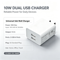 Charger Dinding Pengisian Cepat 5V2000mA Bersertifikasi RoHS FCC, Colokan US USB, Charger Ponsel Grosir 2 in 1, Charger Perjalanan dengan Logo