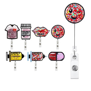 En gros, porte-clés rétractable à boucle à défilement, avec clip dorsal transparent, design sable mouvant ludique, pour badges et vêtements, modèle seringue - Product Image 1