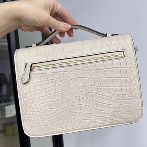 White Crocodile Leather <b>Square</b> Handbag With Gold Lock Closure Women's Single Strap Classic Daily Use Bag - Product Image 2