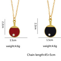 Collier tendance en alliage en forme de raquette de tennis de table, rouge, noir, plaqué or, avec pendentif en perle pour femmes