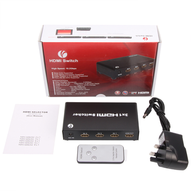 VCOM HDMI Splitter 4K High Speed HDMI Switch 3x1 3 in 1 Out HD HDMI Switcher Support 3D FHD 1080P Video Switch Monitor Selector