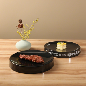 <span class=keywords><strong>Melamine</strong></span> đen sáng tạo tối giản tròn tấm ăn tối, thích hợp cho thực phẩm phương Tây bít tết và món tráng miệng mạ tấm phẳng - Product Image 1