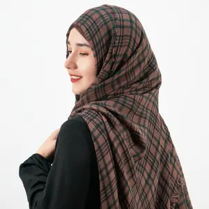 Fashion Muslim Women Scotch Tartan Pashmina Knitted Shawls Plaid Cashmere Wool Scarf Khimar Turbans Hijab Tassels For Ladies