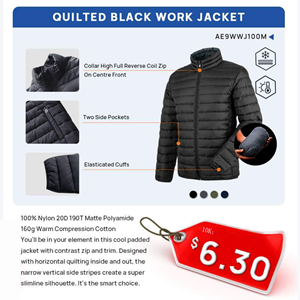 Áo khoác may chần bông Áo ghi lê nhẹ may chần bông Áo khoác làm việc màu đen may chần bông Áo khoác chống thấm nước nhanh khô - Product Image 5