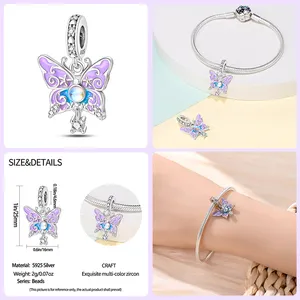 2024 printemps coloré papillon fleurs breloques perles 925 argent Sterling à la mode bricolage Original Bracelets diamant