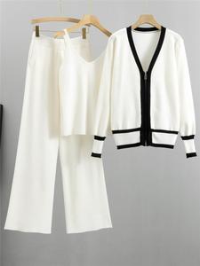 Traje Casual de Tres Piezas para Mujer, Otoño e Invierno, Chaleco de Punto con Cuello en V, Cárdigan para Mujer con Pantalones, Nueva Colección de Suéteres - Product Image 5