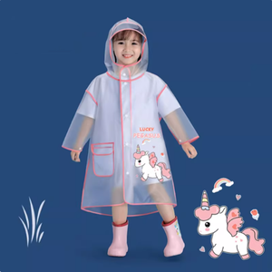 בגדי גשם לילדים מ-PEVA עמיד למים, עם הדפסים מצוירים, כיס תלת מימדי ובד שקוף - Product Image 4