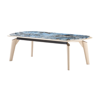 Table basse minimaliste gain de place en composite, finition laquée douce au toucher, MDF incrusté de pierre artificielle à veines bleues, petite table à thé