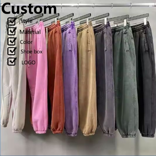 Vintage Washed Jogger Sweat Pants Gray Heavy Cotton Oversized Blank  Sweatpants Vendor Unisex Pants