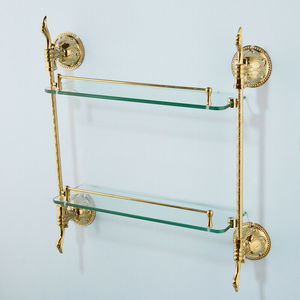 JIENI Étagère murale en <span class=keywords><strong>verre</strong></span> doré à double couche pour salle de bain, gel <span class=keywords><strong>douche</strong></span> et shampoing, support de rangement - Product Image 6