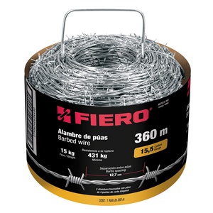 ALPU15-360 Fiero ม้วนเกจ15.5สายไฟฟ้า360เมตรลวดหนามชุบด้วยการเคลือบสังกะสีและพีวีซีแบบจุ่มร้อน
