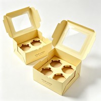 Boîte à gâteau jaune en gros, boîte cadeau, boîte à cupcakes blanche, boîte d'emballage pour cupcakes avec couvercle transparent en PVC